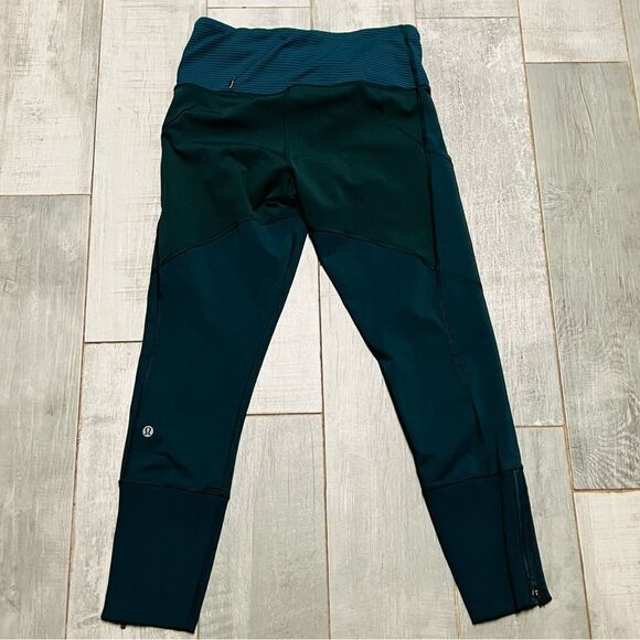 LULULEMON Rebel Green Navy Blue Stripe Luxtreme Tights Ankle Zipper Legging 6 - Picture 5 of 16